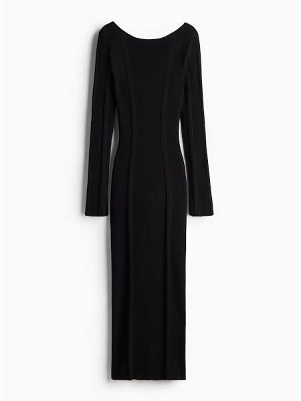 Divided Black Long-Sleeve Ribbed Maxi Dress
